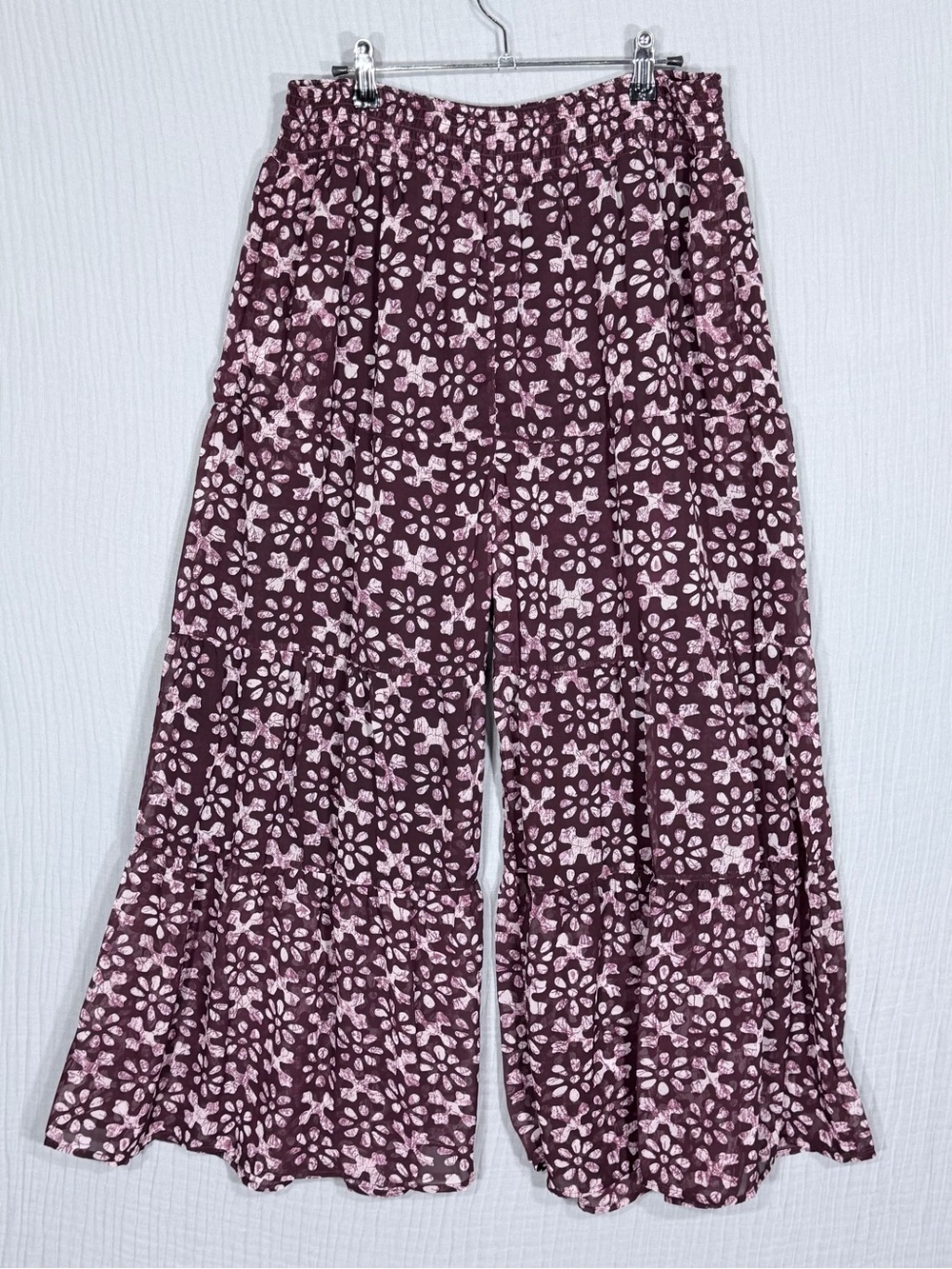 Young Threads Batik Bohemian Tiered Flare Pants NWT XL Wine